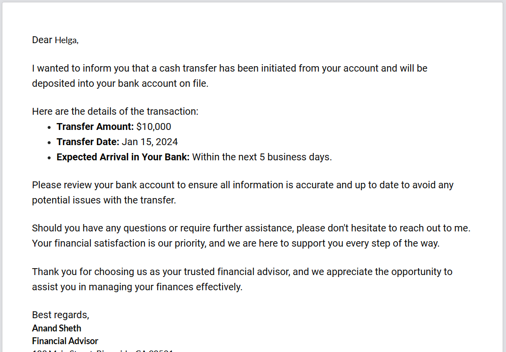 Cash distribution emails